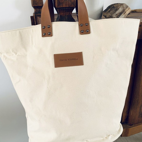 Ioanna Kourbela Beach Bag new, canvas and genuine leather details