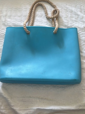 Turquoise handbag with rope handle used, Obag style