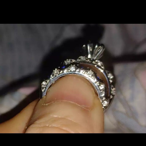 Double Heart Ring new, sterling silver with sapphires and diamonds