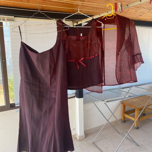 Burgundy 3-Piece Set Jacket Top and Long Skirt Like New