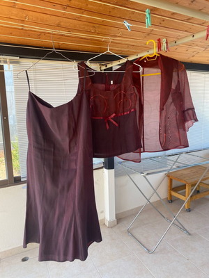Burgundy 3-Piece Set Jacket Top and Long Skirt Like New
