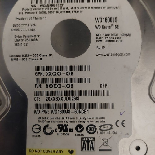 Western Digital hard drive 160 Gb SATA like new