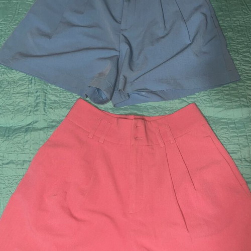 Pink Woman set of 2 high waisted shorts, pink and blue, size 36
