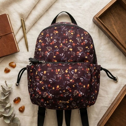 Floral Mini Backpack Parfois like new, black with colorful autumn print