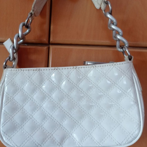 Mango white quilted patent leather handbag used