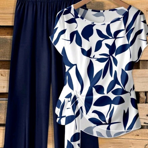 Shein set with side-tie blouse and loose pants size medium new