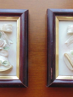 Pair of small frames used with handmade embossed porcelain bells and flowers