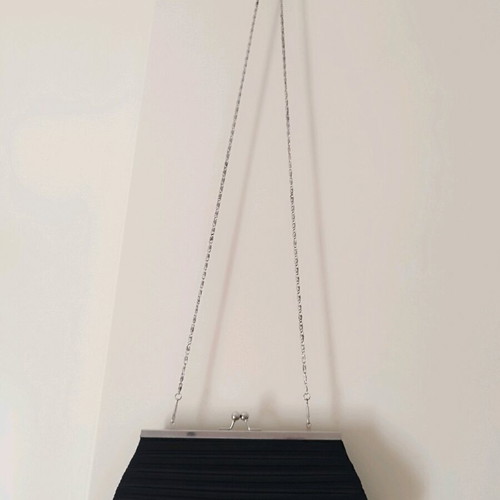 Mandarini clutch used, black with satin pleats and silver chain