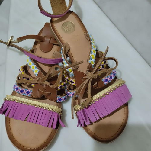 Boho sandals 36 purple genuine leather boho chic flatforms like new