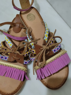 Boho sandals 36 purple genuine leather boho chic flatforms like new