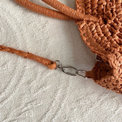 Kbas round straw bag like new with strap and zipper
