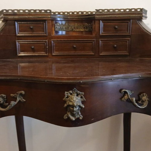 Secretaire in Neorococo Style Walnut Desk with Brass Carvings like New
