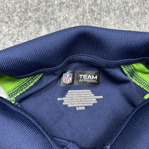 NFL Seattle Seahawks Polo shirt size L used, navy blue neon green Y2K
