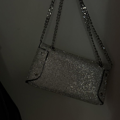 Evening bag with strass like new, silver, handheld