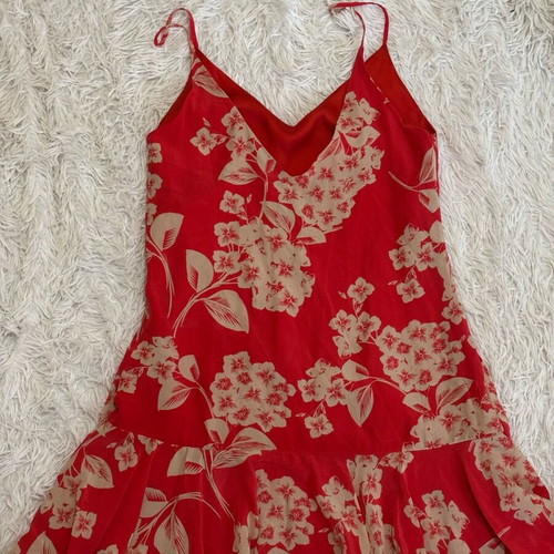 Pinko dress red with beige flowers like new, size XL, 100% silk
