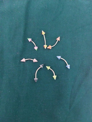 Eyebrow earrings set of 7, multicolor, like new