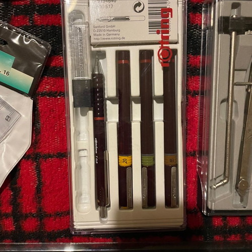 Professional drawing set used with tools and papers