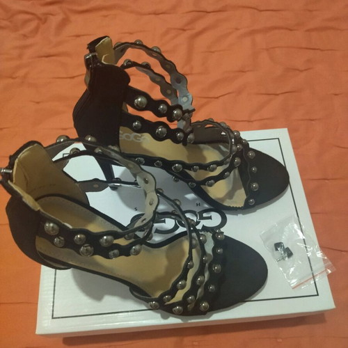 Black GoGo Shoes sandal new with studs and zipper, size 39