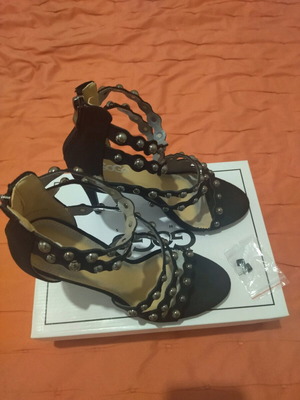 Black GoGo Shoes sandal new with studs and zipper, size 39