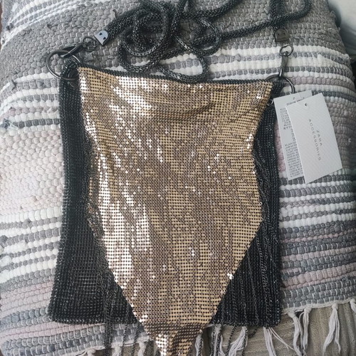 Vintage Zara crossbody bag metallic black with gold chain new