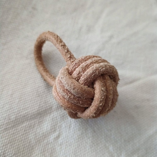 Leather monkey fist keychain new, beige