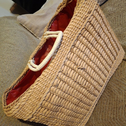 Straw beach bag used, sturdy hand-held