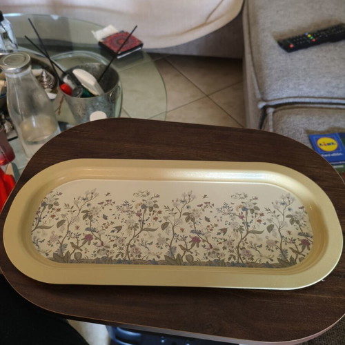 Metal tray new with floral decoration for serving and decor