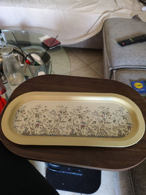 Metal tray new with floral decoration for serving and decor
