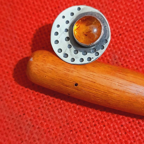Silver ring with amber 925 handmade adjustable
