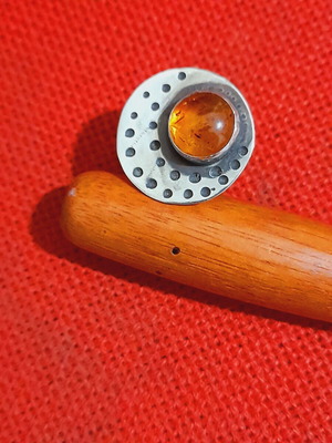 Silver ring with amber 925 handmade adjustable