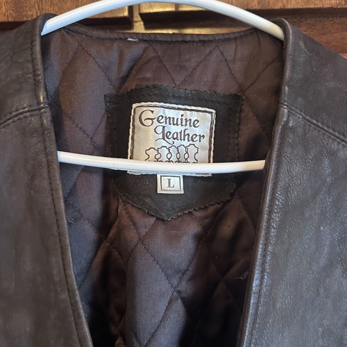 Genuine leather vest, brown, size 4XL