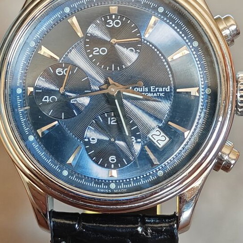 Louis Erard Heritage men's watch used, stainless steel case, leather strap, Swiss automatic