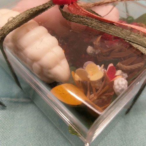 Rustic bathroom set with white lamb and pink pig soap