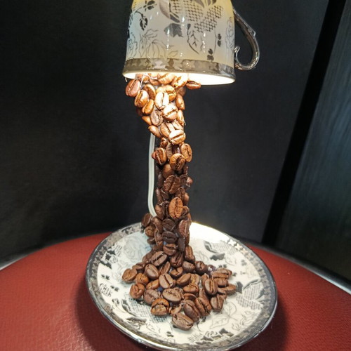 Handmade table lamp with real coffee beans and LED lights