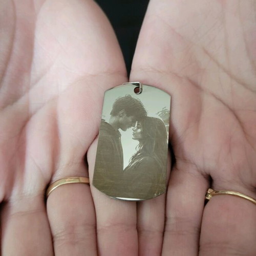 Dog tag necklace new with engraved photo silver