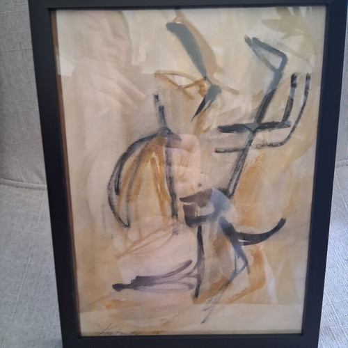 Expressionist painting "Γυμνο" framed 20×26cm like new, signed