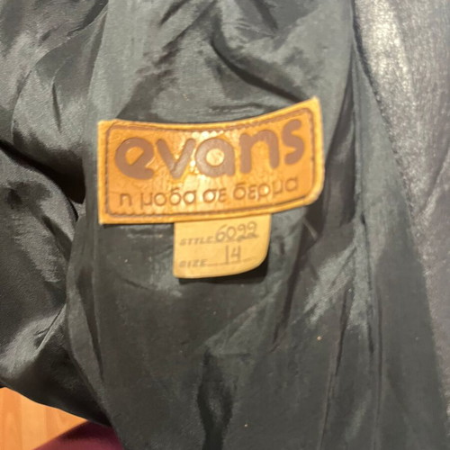 Evans leather coat L used, black with fox fur hood