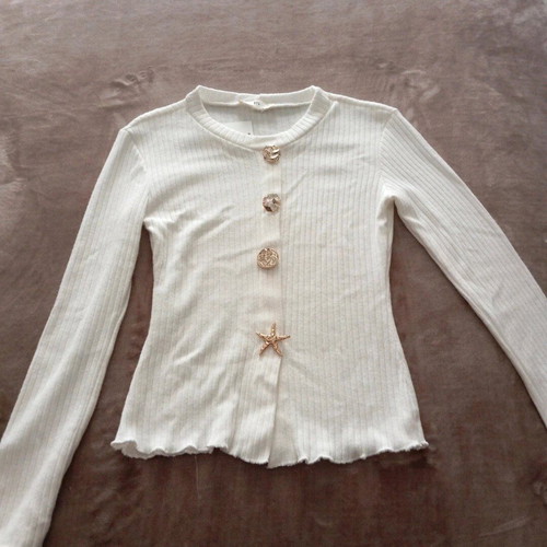 White women's blouse new with gold decorative elements