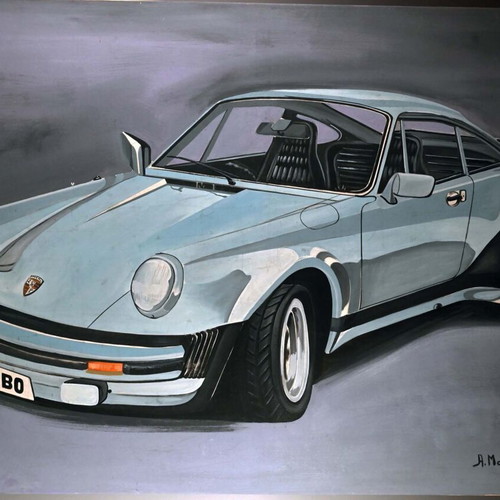 Porsche 911 Turbo Carrera 930 painting by A. Mastrantonis acrylic on canvas refurbished