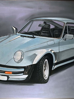 Porsche 911 Turbo Carrera 930 painting by A. Mastrantonis acrylic on canvas refurbished