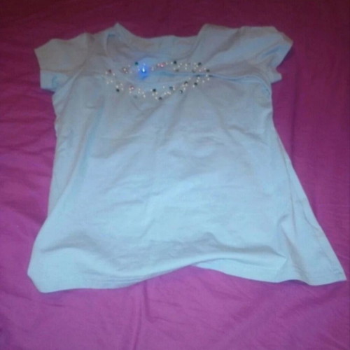 Cotton short-sleeve shirt with pearls turquoise one size new