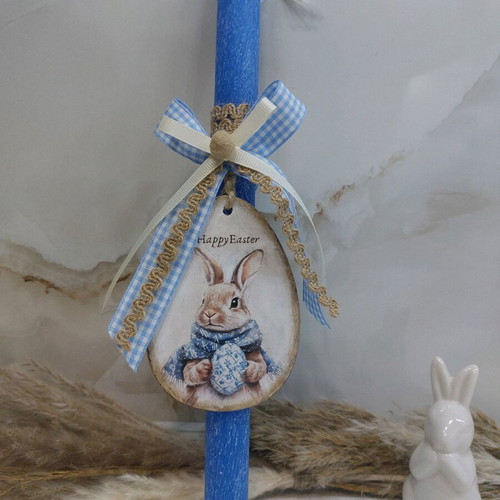 Scented candle with handmade wooden bunny decoration new