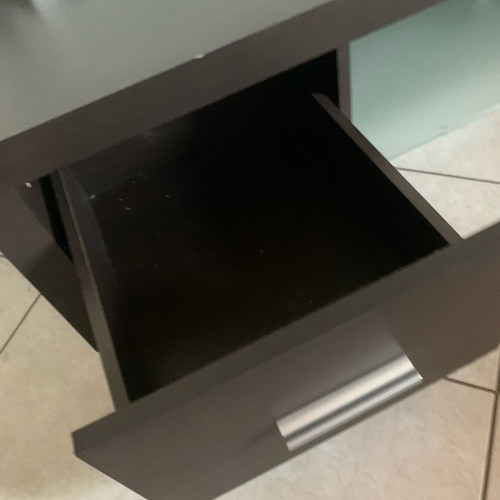 TV stand with glass shelf and two drawers like new