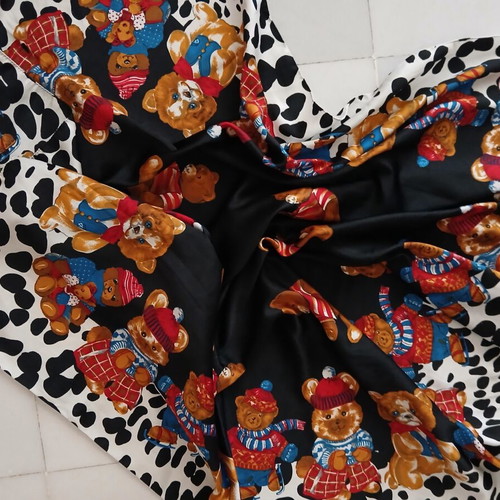 Vintage large scarf with teddy bears and animal print, new