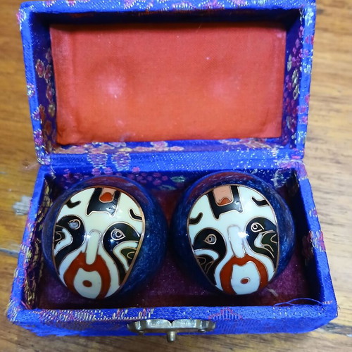 Chinese musical balls used with mask design, blue, with box