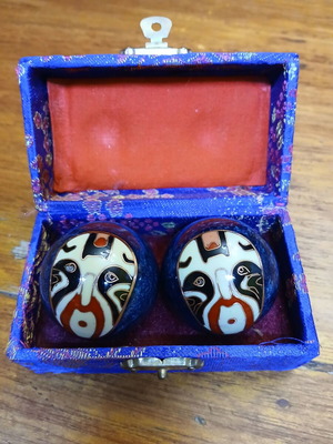 Chinese musical balls used with mask design, blue, with box