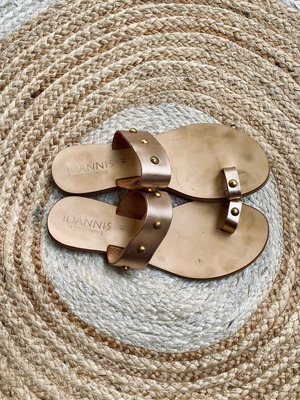 Ioannis Sandals Handmade 100% Genuine Leather like new, gold with studs
