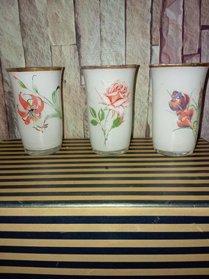 Set of three vintage glass jars and glasses used 12"