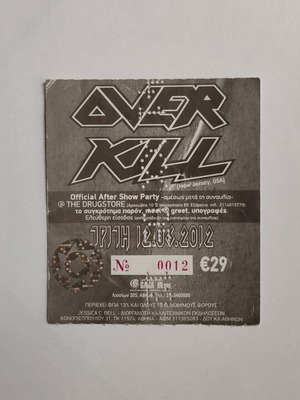 Overkill concert ticket like new from 12/6/2012 Gagarin Club