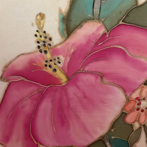 Hand-painted all-silk pillow with hibiscus new